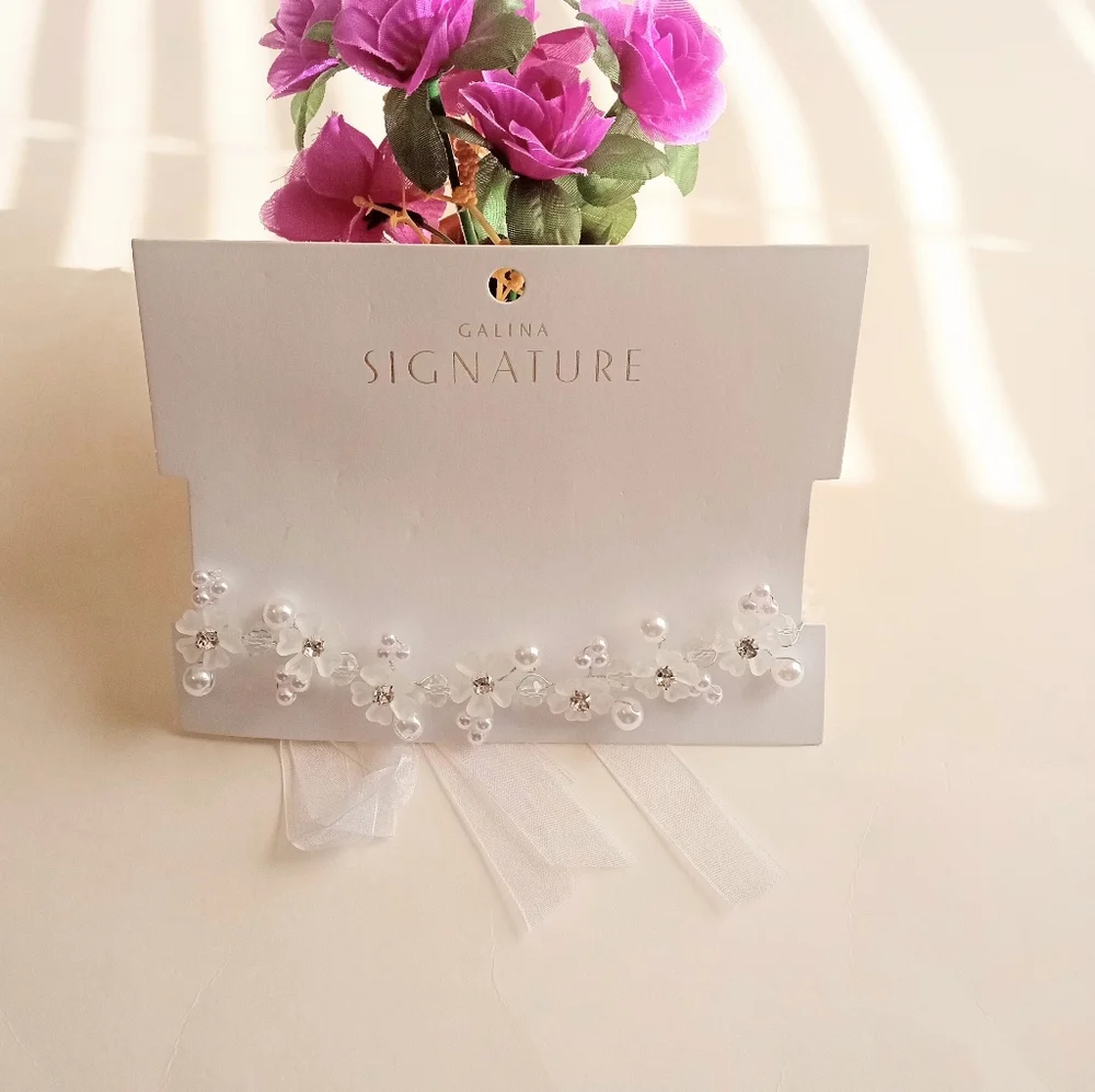 Galina Signature Bridal Pearl Rhinestone Flower Headpiece Hair Accessory - Picture 5 of 5